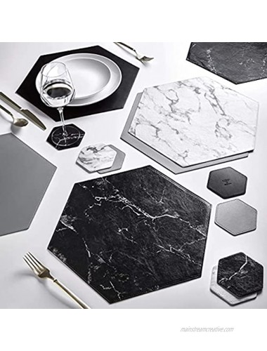 Modern Hexagon Faux Leather Placemats with Coasters Set of 4 Heat-Resistant Wipeable Placemats Protect Your Wooden Dining Table Large 15.75 x 15.75 in. Hexagonal Table Mats White Marble