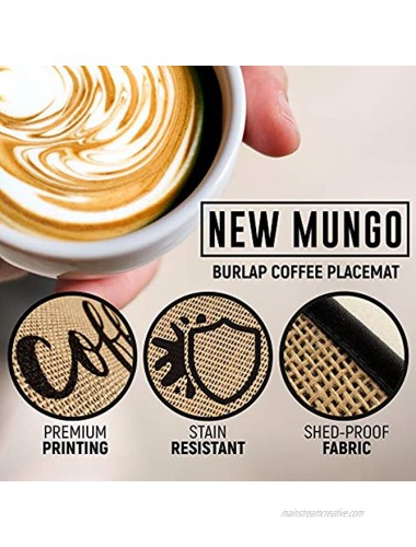 New Mungo Coffee Bar Mat Coffee Bar Decor for Coffee Station Coffee Bar Accessories for Coffee Decor Brewed Fresh Daily Self Serve Coffee Mat Burlap Placemat with Fabric Backing 20”x14”