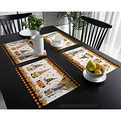 OneHoney Placemats Set of 6 Table Mats Thanksgiving Cute Fall Gnomes Washable Cotton Linen Dining Mat Sets for Kitchen Parties Wedding Tables Decoration Farm Autumn Pumpkins Flowers