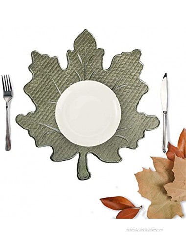 Owenie 4PCS Thanksgiving Placemats for Dining Table Embroidered Maple Leaf Place mats for Fall Machine Washable Set of 4 Sage Green