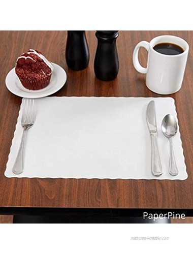 Paper Placemats for Dining Table – Disposable Scalloped Edges Blank Table Mats Great for Parties and Christmas Table Decorations 10x14 50 Pack White