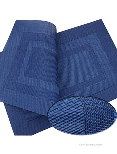 pigchcy Placemats Washable Vinyl Woven Table Mats Elegant Placemats for Dining Table Set of 4 18 x 12 inch Royal + Navy Blue