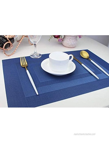 pigchcy Placemats Washable Vinyl Woven Table Mats Elegant Placemats for Dining Table Set of 4 18 x 12 inch Royal + Navy Blue