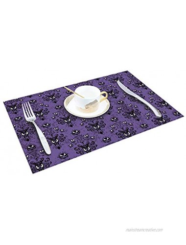 Placemats for Dining Table Set of 6 Halloween Haunted Mansion Design Table Mats Stain Resistant Heat Insulation Non-Slip Washable Table Decoration for Kitchen Purple Black
