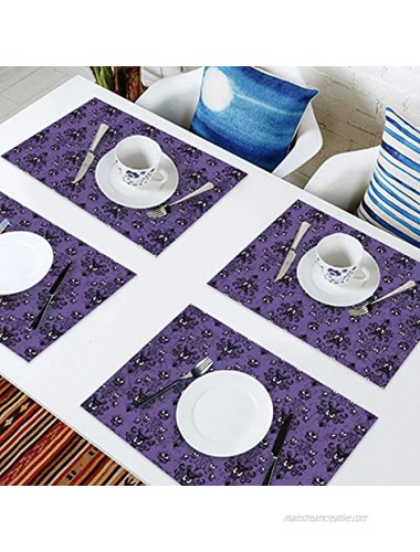 Placemats for Dining Table Set of 6 Halloween Haunted Mansion Design Table Mats Stain Resistant Heat Insulation Non-Slip Washable Table Decoration for Kitchen Purple Black