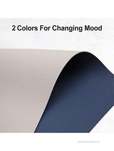 Placemats Set of 4 for Round Dining Table HAIPUSEN Faux Leather Place Mats for Kitchen Home Decor Waterproof Oilproof Heat Resistant Non-Slip Washable Insulation Light Gray&Blue