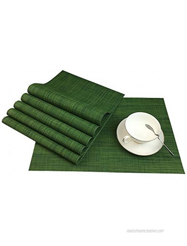 Placemats Set of 6 for Dining Table Stain Resistant Washable PVC Kitchen Table Mats Woven Vinyl Wipeable Table Placemat,Easy to CleanAlgae Green