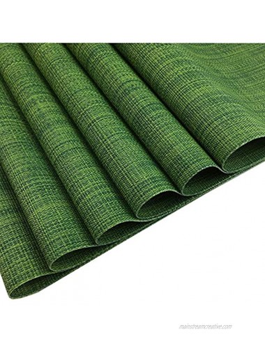 Placemats Set of 6 for Dining Table Stain Resistant Washable PVC Kitchen Table Mats Woven Vinyl Wipeable Table Placemat,Easy to CleanAlgae Green