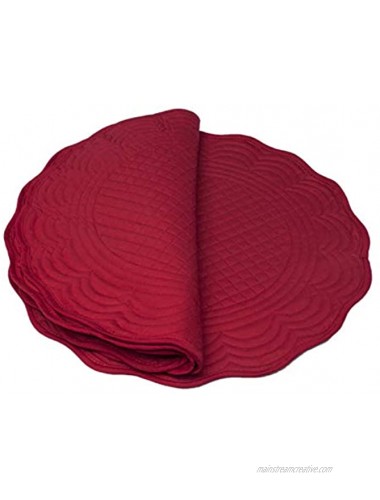 Red Cotton Quilted 15 Reversible Round Placemat for Table Heat-Resistant Pack of 4