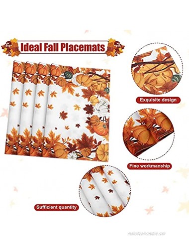 Ruisita 6 Pieces Fall Autumn Placemats 18 x 13 Inch Thanksgiving Placemats Table Mats Maple Leaves Pumpkin Placemat for Kitchen Decoration for Thanksgiving Parties Decoration