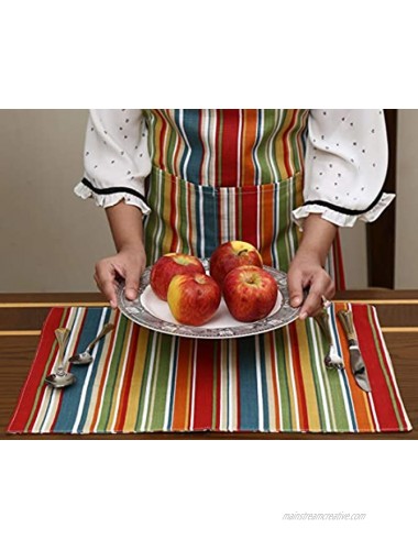 Ruvanti Placemats for Dinning Table. 100% Cotton Woven 13x19 Inch Place mats Set of 6 Red & Fall Multi Stripe Woven Table Mats. Farmhouse Spring Cloth Tablemats for Christmas Thanksgiving Dinners.