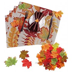 Searching Roads Fall Placemats Woven Placemats Set of 4 for Dining Table,Harvest Farmhouse Rustic Style Maple Leaf placemats for Autumn and Thanksgiving Fall Decor