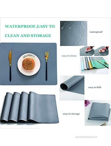 Silicone Placemats,Kids Placemats,Table Mats Set of 4 Waterproof Heat Resistant Non-Slip Kitchen Placemat for Dining Table 15.8x11.7 inch（Grey）