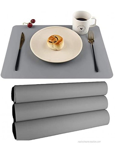 Silicone Placemats,Kids Placemats,Table Mats Set of 4 Waterproof Heat Resistant Non-Slip Kitchen Placemat for Dining Table 15.8x11.7 inch（Grey）