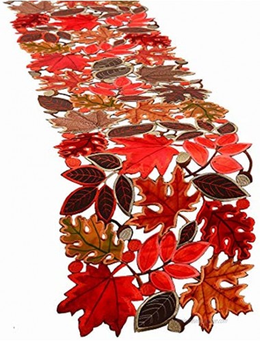 Simhomsen Embroidered Leaves Table Runner for Thanksgiving Fall or Autumn Harvest Decorations 14 × 70 inches