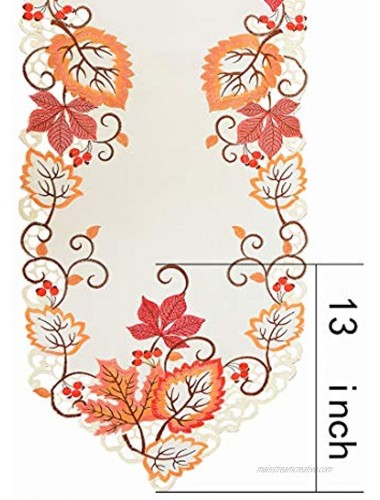 Simhomsen Thanksgiving Harvest Maple Leaves Table Runners Autumn Or Fall Decorations Embroidered 14 × 69 Inch