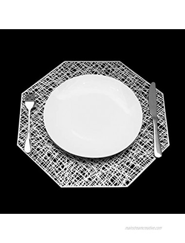 Snowkingdom 6 Pack Silver Placemats Octagonal Metallic Pressed Vinyl Dining Table Centerpiece Decoration 15