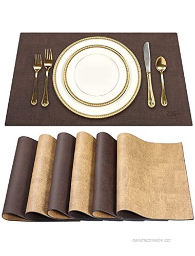 SUEH DESIGN Leather Placemats Set of 6 Reversible Table Mats Heat Resistant Waterproof Place Mats for Dining Table Kitchen Parties