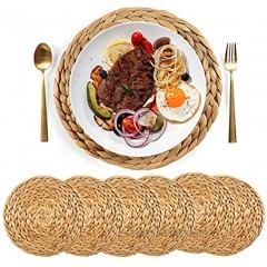 SUEH DESIGN Woven Placemats for Dining Table Set of 6 Thick Rustic Round Kitchen Placemats Heat-Resistant Hand-Braided from Natural Water Hyacinth 11.8