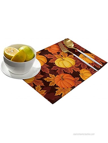 Thanksgiving Placemats Set of 6,Cotton Linen Heat Resistant Table Mats Washable Farmhouse Harvest Pumpkin Maple Leaves It's Fall Y'all Placemat for Holiday Banquet Party Dining Kitchen Table Decor