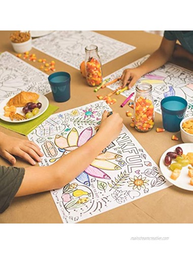 Tiny Expressions Fall Thanksgiving Placemats for Kids Pack of 12 Turkey Placemats | Coloring Activity Paper Table Mats for Children to Write Thankful List | Disposable Bulk Bundle Set
