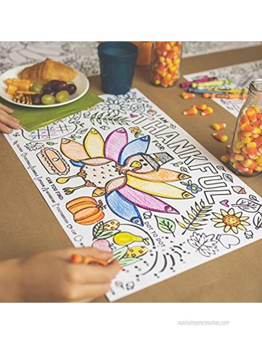 Tiny Expressions Fall Thanksgiving Placemats for Kids Pack of 12 Turkey Placemats | Coloring Activity Paper Table Mats for Children to Write Thankful List | Disposable Bulk Bundle Set