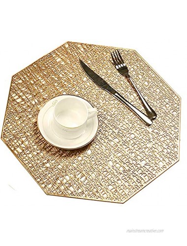 U'Artlines Octagonal Placemats Hollow Out Mats Vinyl Non-Slip Heat Insulation Kitchen Table MatsOctagonal Gold 6pcs