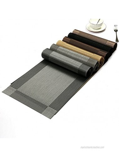 U'Artlines Placemat Crossweave Woven Vinyl Non-Slip Insulation Placemat Washable Table Mats Set of 6 6pcs placemats Silver-Gray