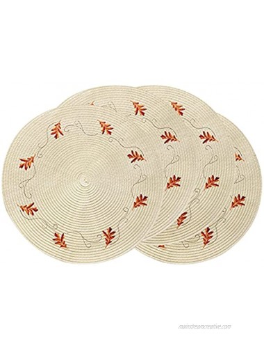 wartleves Fall Placemats Set of 4 for Dining Table Thanksgiving Autumn Harvest Maple Leaf Table Mats Embroidery Holiday Rustic Round Placemats for Fall Thanksgiving Decorations 15 Inch