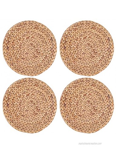 Yesland 4 Pack 11.8'' Rattan Tablemats and Woven Placemats Natural Round Braided Water Hyacinth Weave Placemat No-Slip Heat Resistant Mats for Table Coasters Pots Pans & Teapots in Kitchen