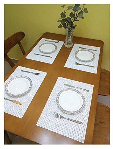 Zupro Placemats Set of 4 for Kitchen Dining Table Washable Braided Table Mats Heat-Resistant Placemats Non-Slip Woven PVC Vinyl Place Mats for Everyday use or Holidays Dinner BBQs 18x12White
