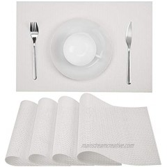 Zupro Placemats Set of 4 for Kitchen Dining Table Washable Braided Table Mats Heat-Resistant Placemats Non-Slip Woven PVC Vinyl Place Mats for Everyday use or Holidays Dinner BBQs 18"x12"White