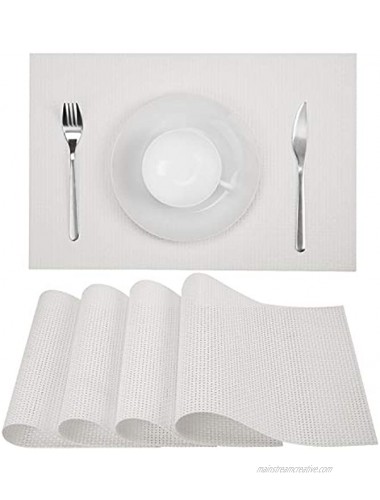 Zupro Placemats Set of 4 for Kitchen Dining Table Washable Braided Table Mats Heat-Resistant Placemats Non-Slip Woven PVC Vinyl Place Mats for Everyday use or Holidays Dinner BBQs 18x12White