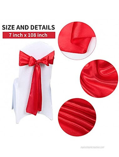 50 PCS Satin Chair Sash Chair Decorative Bow Designed Chair Cover Chair Sashes for Thanksgiving Wedding Christmas Banquet Party Home Kitchen Decoration Red 7 x 108 inch