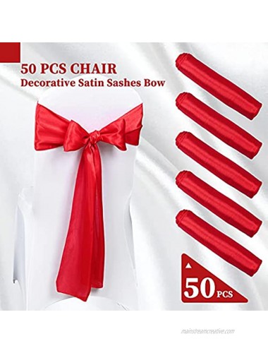 50 PCS Satin Chair Sash Chair Decorative Bow Designed Chair Cover Chair Sashes for Thanksgiving Wedding Christmas Banquet Party Home Kitchen Decoration Red 7 x 108 inch
