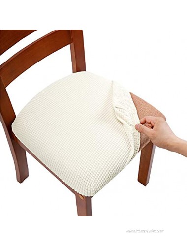 AlGaiety Stretch Spandex Jacquard Seat Chair Covers for Dining Room Removable Washable Anti-Dust Dinning Kitchen Upholstered Chair Seat Cushion Slipcovers Set of 4 Ivory