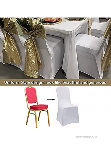 AYSUM 10 PCS White Spandex Chair Covers for Party Universal Stretch Chair Slipcovers Protector for Wedding Banquet Dining Room Chair Covers for Living Room