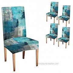 CAPSCEOLL Turquoise Chair Cover Grey Abstract Art Chair Covers Dining Room Chair Slipcover Set of 4 for Kitchen