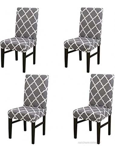 CHICHIC Stretch Removable Short Dining Chair Protector Cover Washable Seat Slipcover for Kitchen Hotel Dining Room Ceremony Banquet Wedding Party Set of 4 Pattern 1 Grey