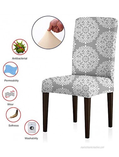 ColorBird Medallion Style Spandex Chair Slipcovers Removable Universal Stretch Elastic Chair Protector Covers for Dining Room Restaurant Hotel Banquet Ceremony Set of 4 Gray