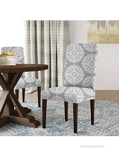 ColorBird Medallion Style Spandex Chair Slipcovers Removable Universal Stretch Elastic Chair Protector Covers for Dining Room Restaurant Hotel Banquet Ceremony Set of 4 Gray