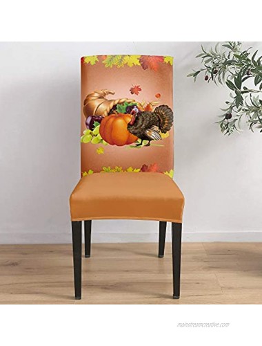 Dining Room Chair Covers Set of 6 Autumn Fall Thanksgiving Day Turkey Pumpkin Harvest Stretch Removable Washable Chair Protector Covers for Kitchen Hotel Wedding Ceremony
