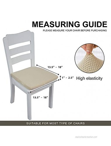 Gelozed Stretch Spandex Jacquard Dining Room Chair Seat Covers Removable Washable Anti-Dust Dinning Upholstered Chair Seat Cushion Slipcovers Ivory 2