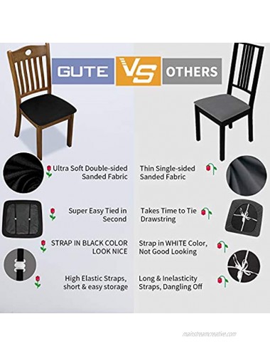 Gute Chair Seat Covers Dining Room Chair Seat Covers with Ties Stretch Solid Chair Covers Protectors for Dining Room Kitchen Chairs Set of 4 Black