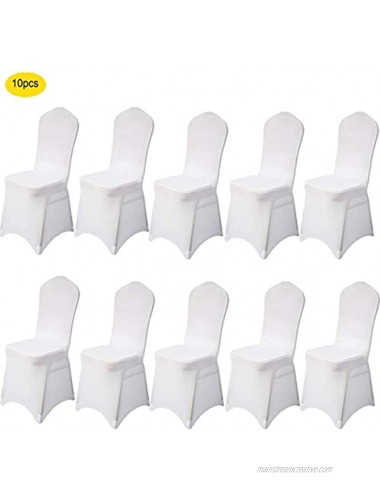 HEARTFEEL 10 PCS White Spandex Dining Room Chair Covers for Living Room Universal Stretch Chair Slipcovers Protector for Wedding Banquet and Party White