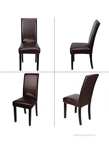 Hooshing Dining Chair Covers Stretch Waterproof Solid PU Leather Chair Protectors for Dining Room Set of 2 Brown