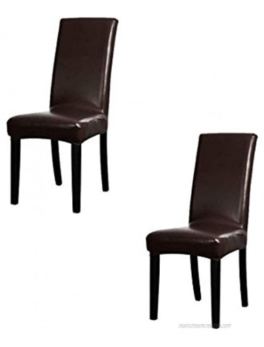 Hooshing Dining Chair Covers Stretch Waterproof Solid PU Leather Chair Protectors for Dining Room Set of 2 Brown
