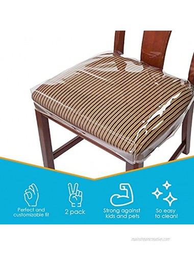 Houseables Chair Seat Covers Plastic Cover Fits 16” – 18” Seats 2 Pack Clear Adjustable PVC Waterproof Protector Vinyl Kids Chairs Slipcover for Dining Room Kitchen Cushion with Straps