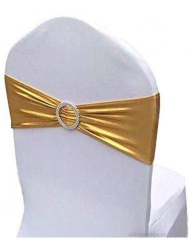 iEventStar Spandex Chair Sash Cover Stretch Band with Buckle Slider Sashes Bow Hotel Wedding Banquet Decoration 50 Metallic Gold