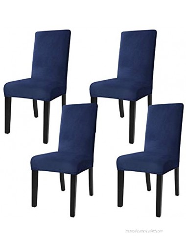 JIVINER Velvet Dining Chair Slipcover High Stretch Chair Covers for Dining Room 4 Pack Parsons Chair Furniture Protector for Hotel Party Restaurant 4 Navy Blue